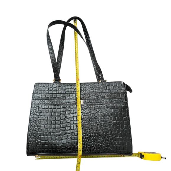 Lord and Taylor Croc Embossed Attache Patent Laptop Bag Oversize Messenger Tote - Picture 6 of 7
